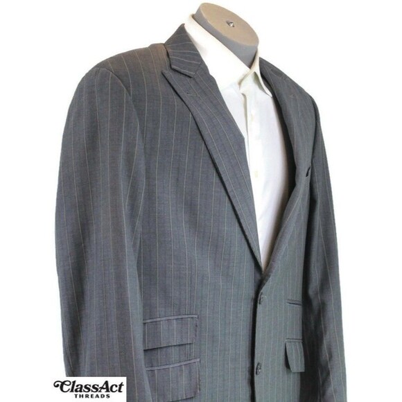 Mecca 2 Piece Suit Mens Gray Striped Peak 2 Button 42R Pleated Fronts 38" Waist - Picture 5 of 13